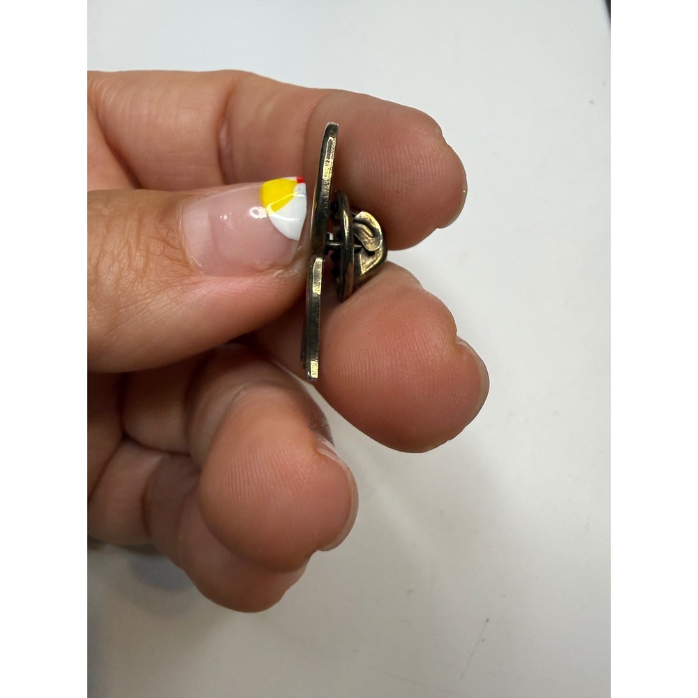 Initial Letter R Lapel Pin Monogram Script Cursive Metallic Silver Tone Small - Picture 2 of 4